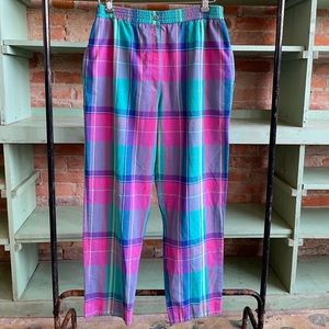 Vintage pink & turquoise plaid pants slacks